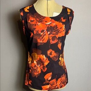 The Limited Black Sleeveless Camisole with Orange and Red Floral Print